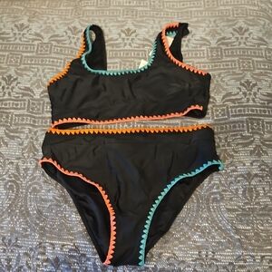 NWT Cupshe Black Bikini with Orange and Teal Accents